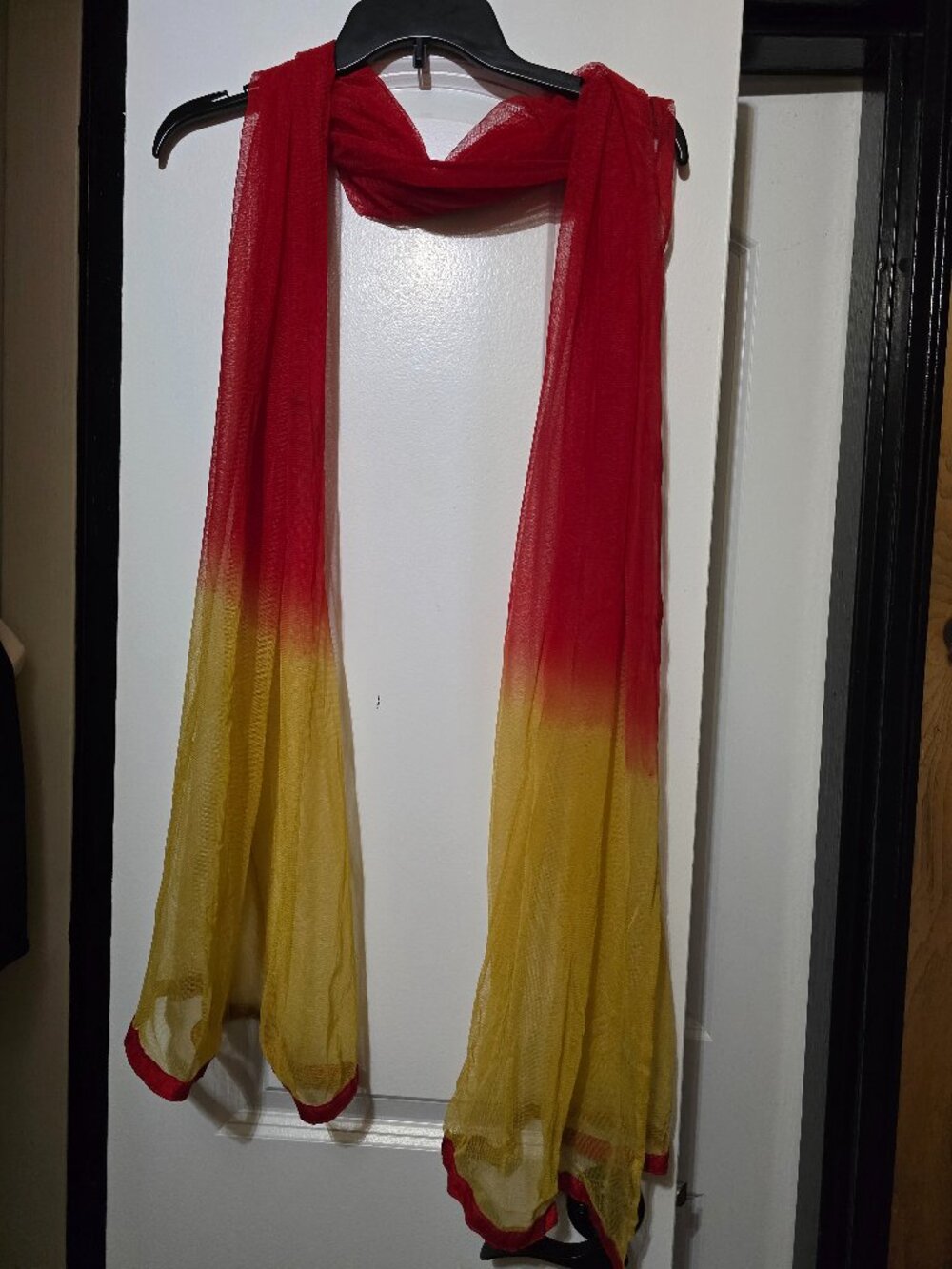 Women's Red to Yellow Ombre Sheer Scarf W Red Border Detail